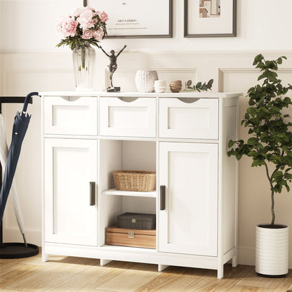 Wooden Storage Cabinet With Drawers And Shelves