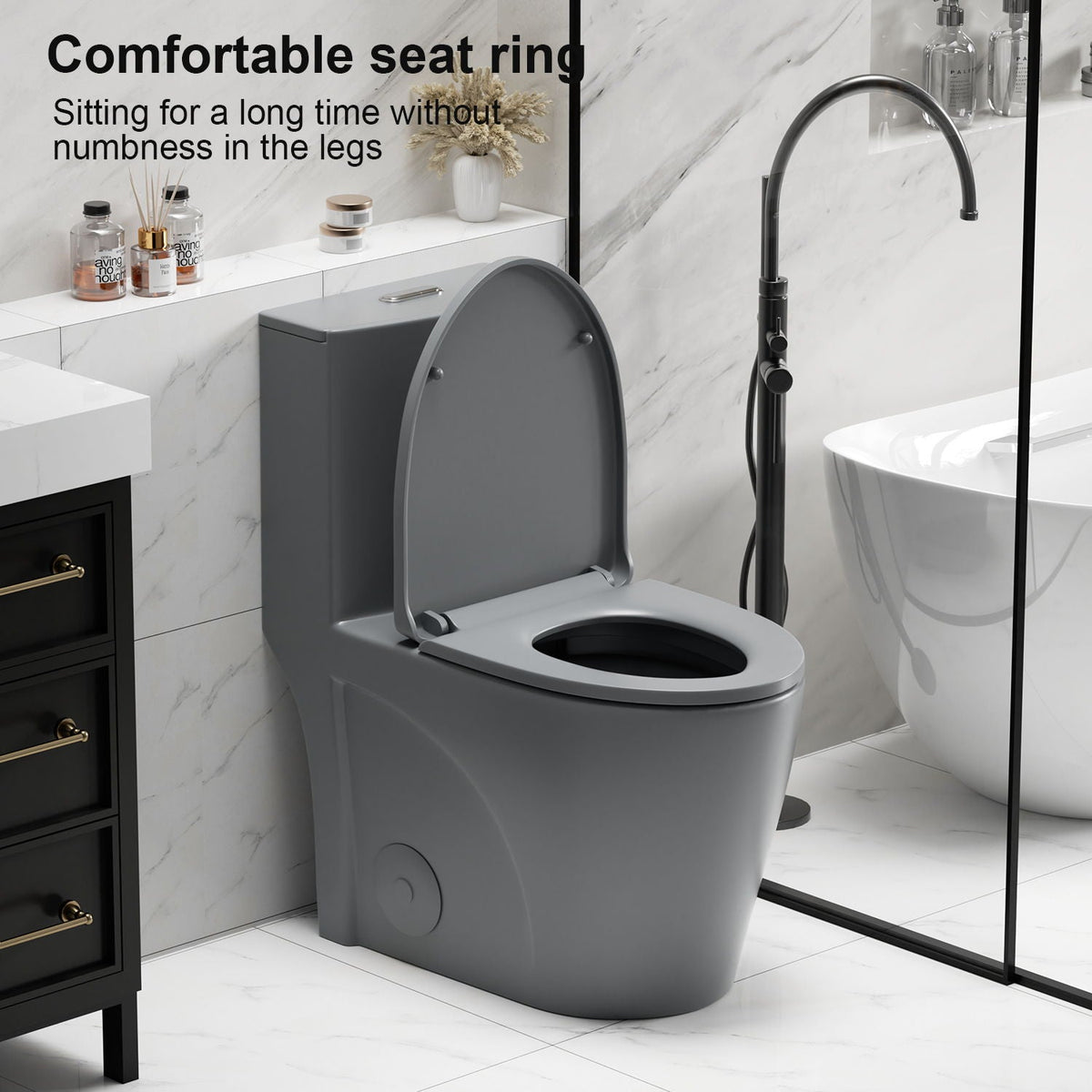 HouseOfZazla 1-piece toilet with tornado and dual-flush, ADA height, gray finish on Tampa Home & Garden Store