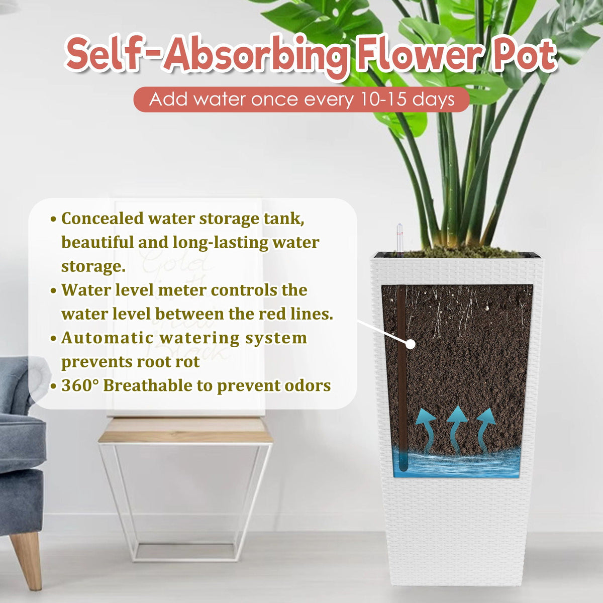 Indoor Outdoor Planter with automatic watering system, white wicker planter HouseOfZazla on Tampa Home & Garden Store