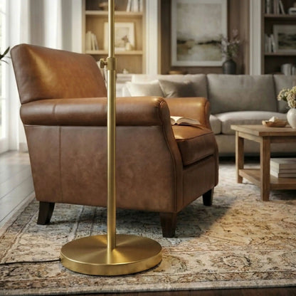 Verve floor lamp with on/off switch, adjustable LED, gold round base by Unique Piece Furniture on Tampa Home & Garden Store