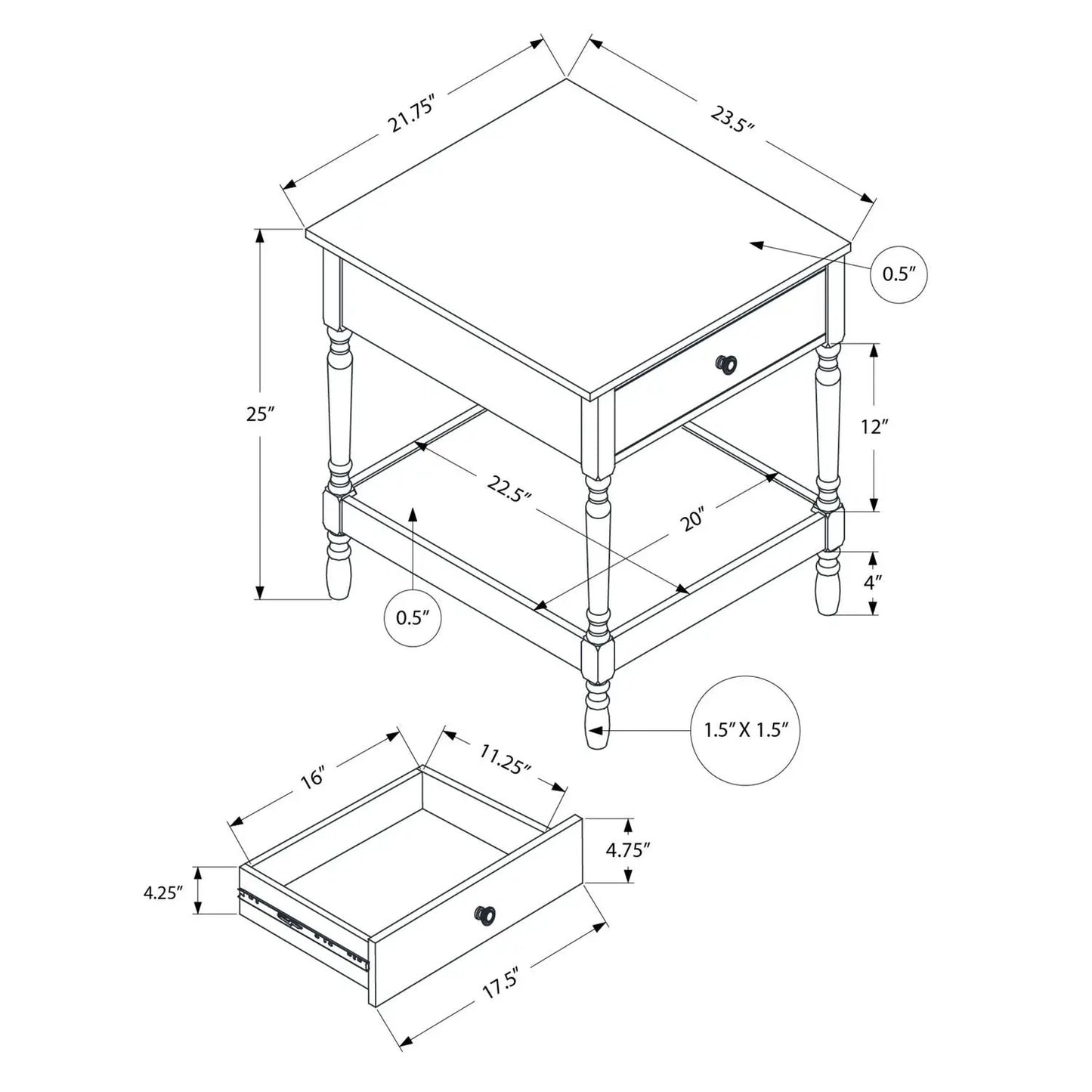 Accent Table 2-Tier Square Walnut by Unique Piece Furniture with drawer and turned legs on Tampa Home & Garden Store