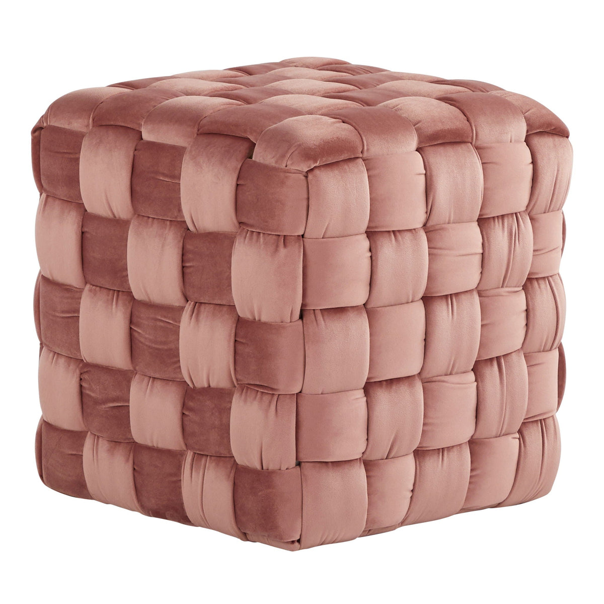 Square braided ottoman with velvet upholstery in pink beige tones by HouseOfZazla on Tampa Home & Garden Store
