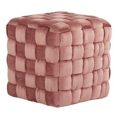 Square braided ottoman with velvet upholstery in pink beige tones by HouseOfZazla on Tampa Home & Garden Store