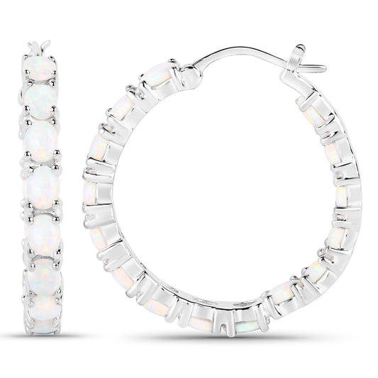 Earrings Bids.com 2.05ct created opal oval stones set in sterling silver hoop earrings on Tampa Home & Garden Store