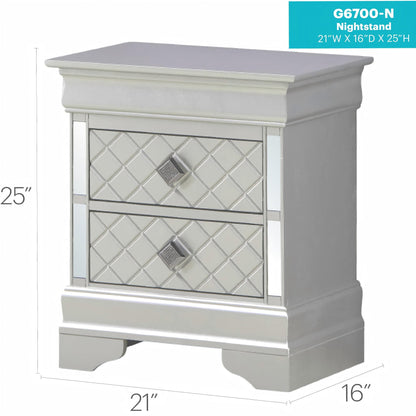 Verona Nightstand HouseOfZazla; mirrored accent cabinet with diamond front in silver on Tampa Home & Garden Store