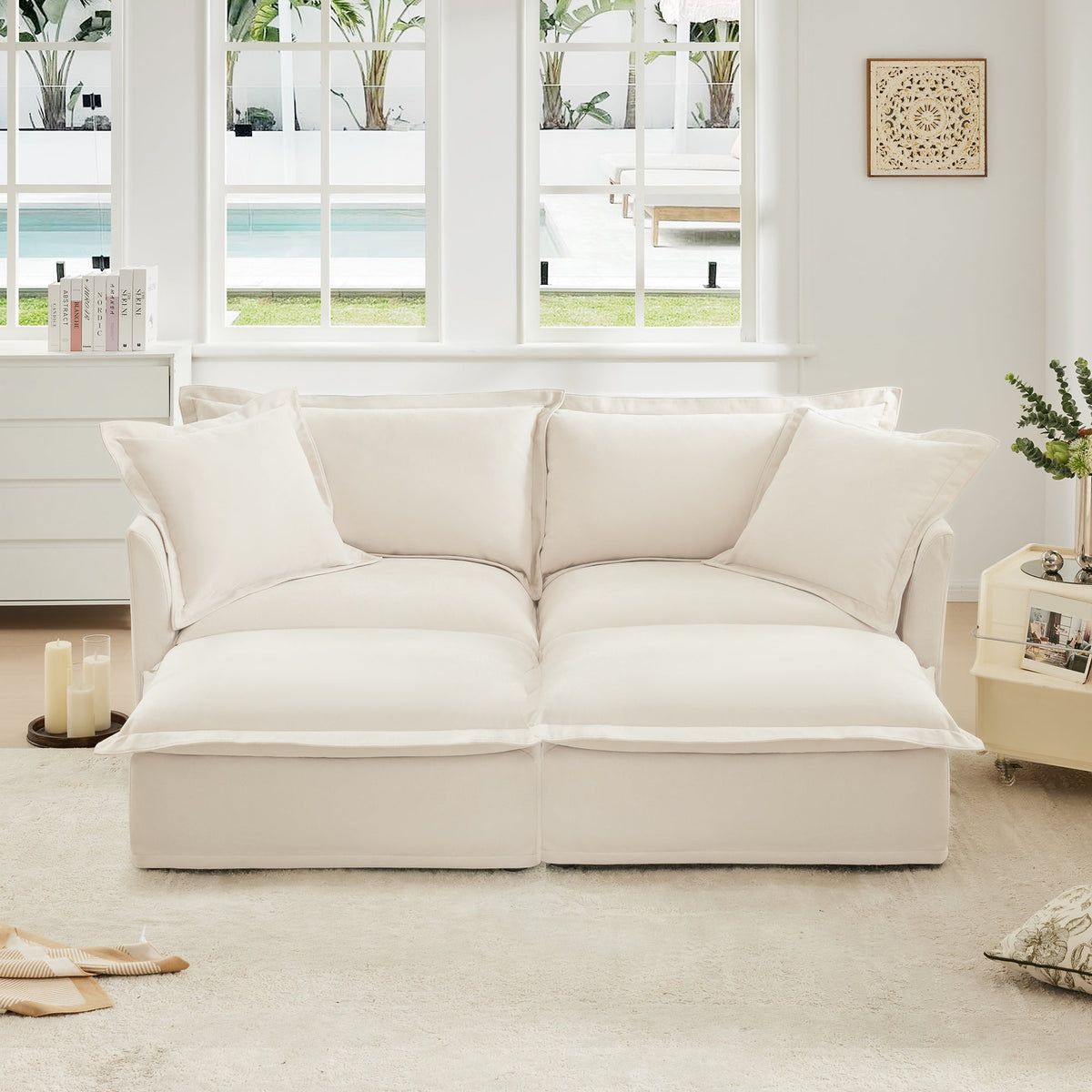 Modern Slipcovered Sofa with Corduroy Fabric