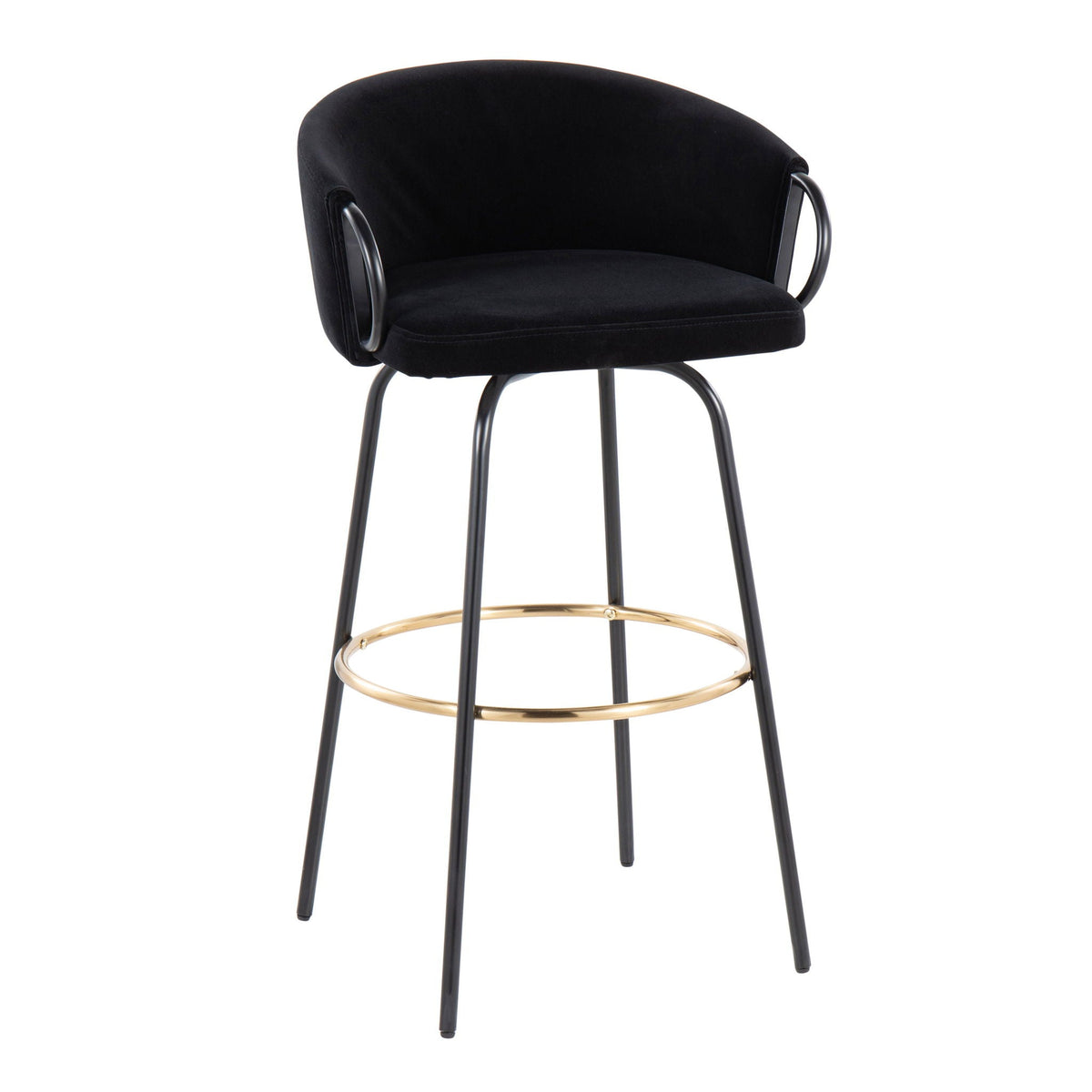Claire Contemporary Barstools with Footrest set of 2 in black velvet with gold footrest on Tampa Home & Garden Store