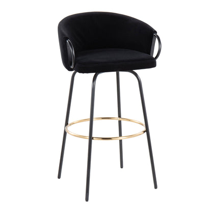 Claire Contemporary Barstools with Footrest set of 2 in black velvet with gold footrest on Tampa Home & Garden Store