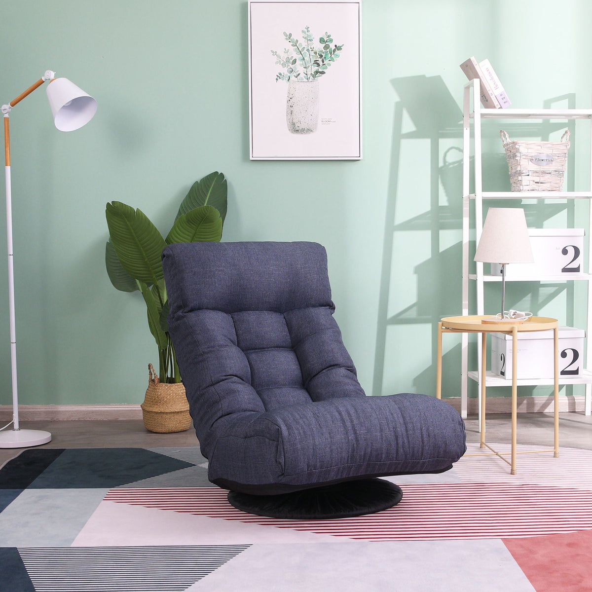 HouseOfZazla adjustable Japanese reclining floor chair with blue fabric and metal frame on Tampa Home & Garden Store