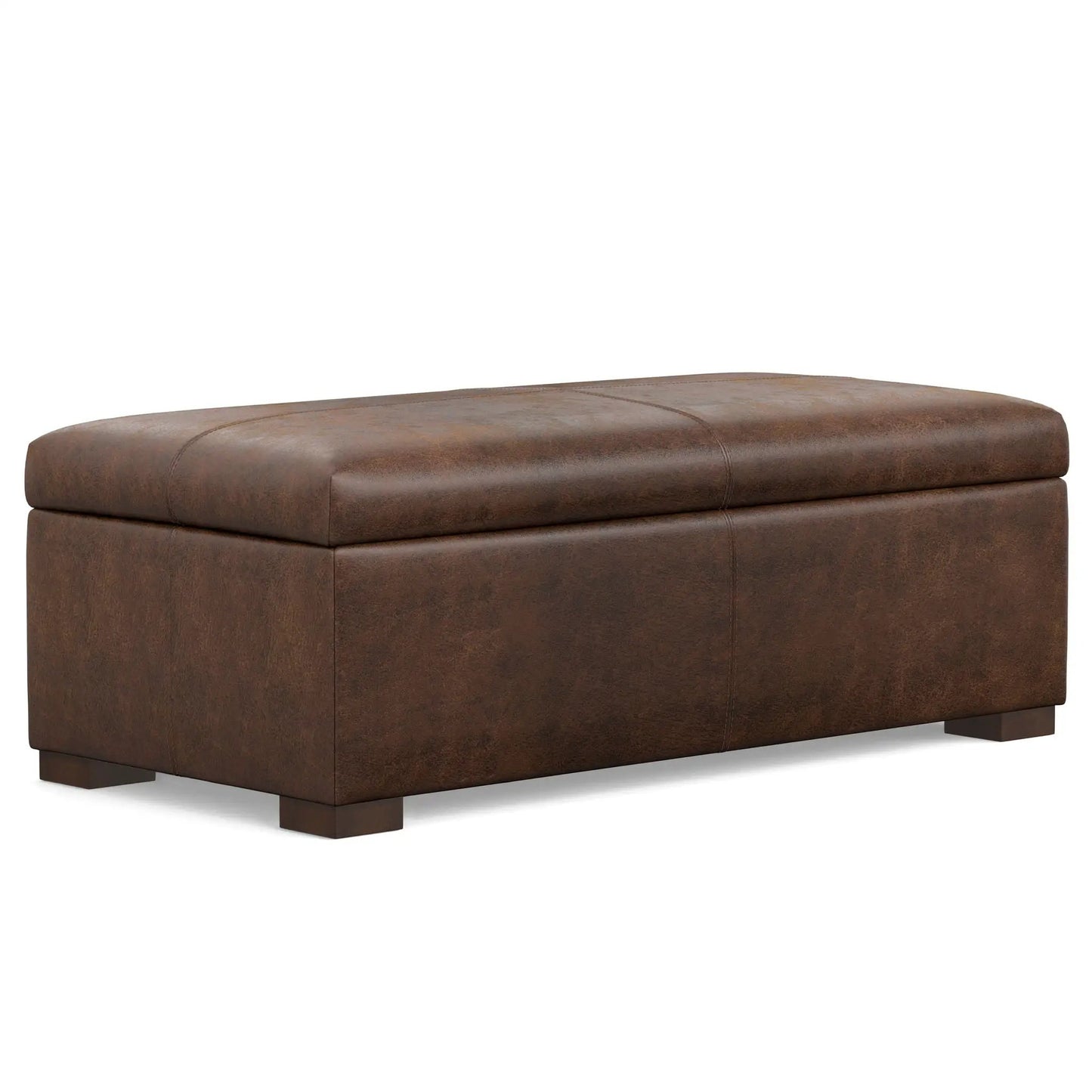 Gabbie coffee table storage ottoman, brown distressed leather, two-tier design on Tampa Home & Garden Store