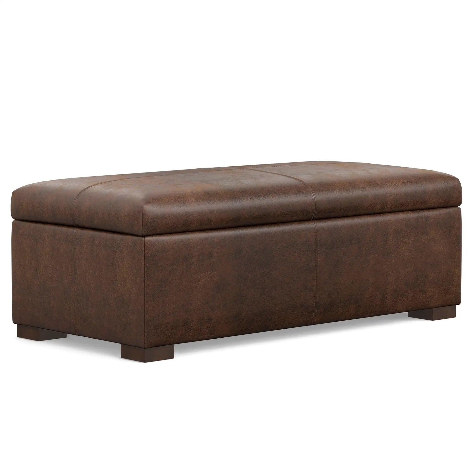 Gabbie coffee table storage ottoman, brown distressed leather, two-tier design on Tampa Home & Garden Store