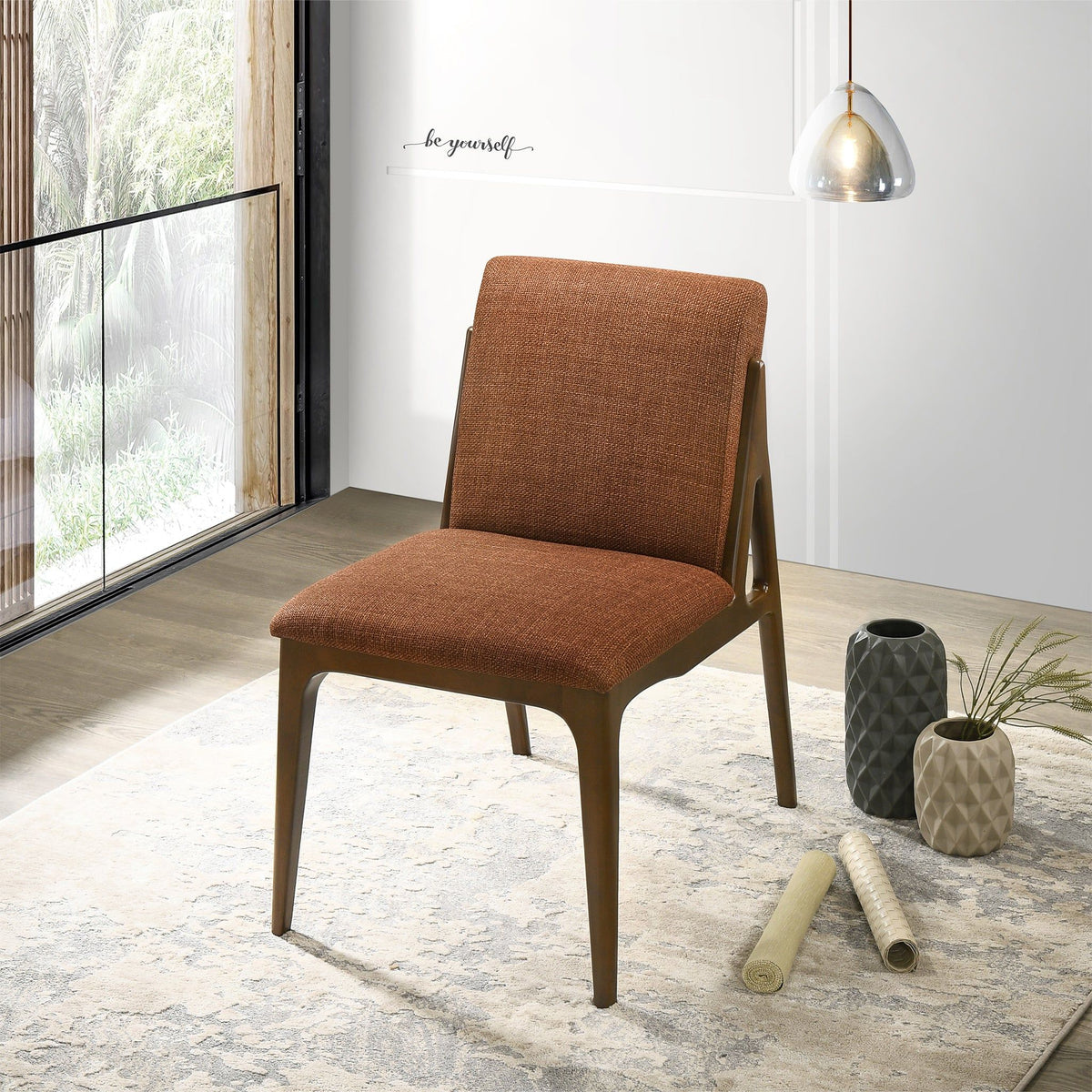 Elegant dining chair set with light brown upholstered fabric and solid wooden legs for kids on Tampa Home & Garden Store