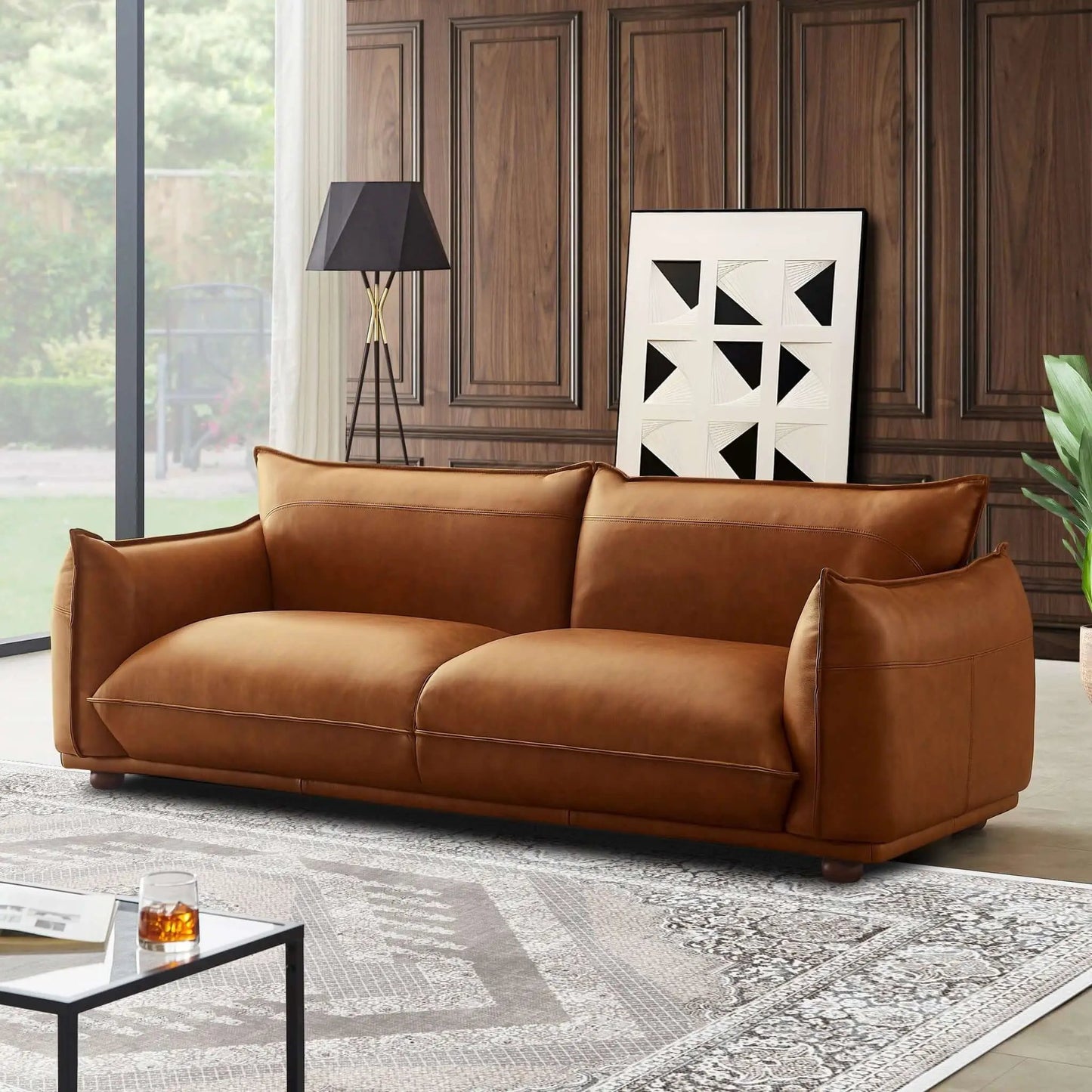 Emma - Mid-Century Modern Sofa brown leather stationary by Unique Piece Furniture on Tampa Home & Garden Store