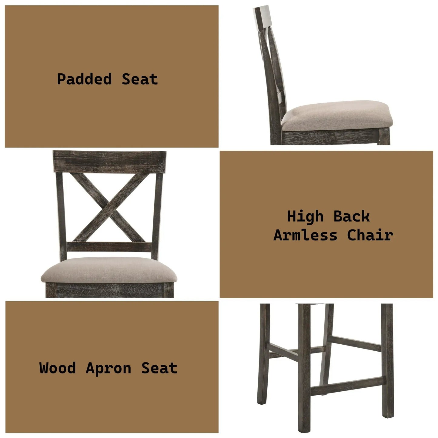 Martha II Weathered Counter Height Chairs Set of 2 padded tan seats dark wood frames on Tampa Home & Garden Store