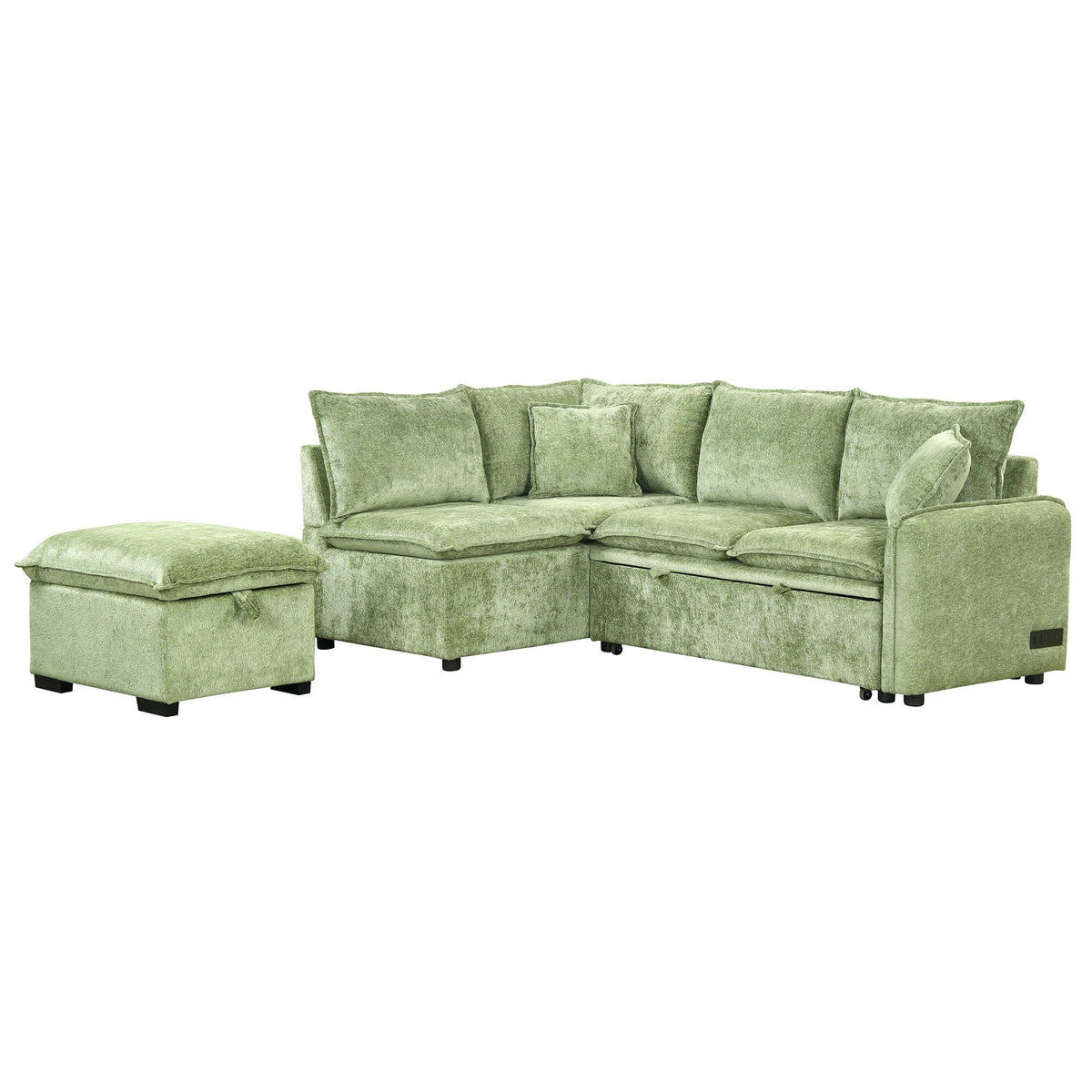 Convertible sleeper sectional sofa in green velvet with storage ottoman by HouseOfZazla on Tampa Home & Garden Store