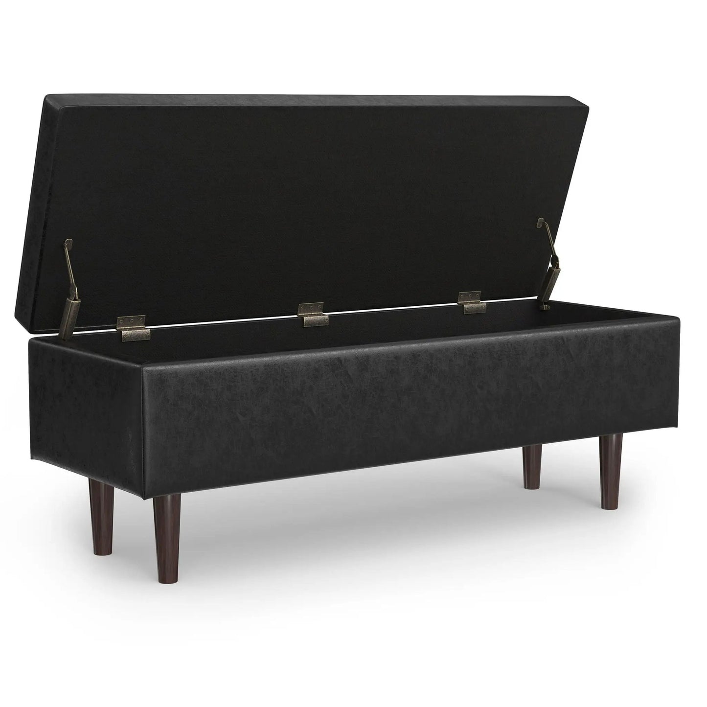 Shay storage ottoman large square lift-top in black faux leather mid-century style on Tampa Home & Garden Store