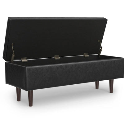 Shay storage ottoman large square lift-top in black faux leather mid-century style on Tampa Home & Garden Store