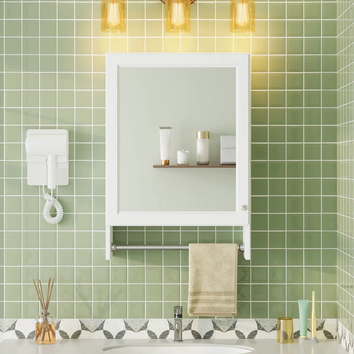 3-in-1 Wall Mounted Bathroom Mirror Cabinet white adjustable shelf towel bar Unique Piece on Tampa Home & Garden Store