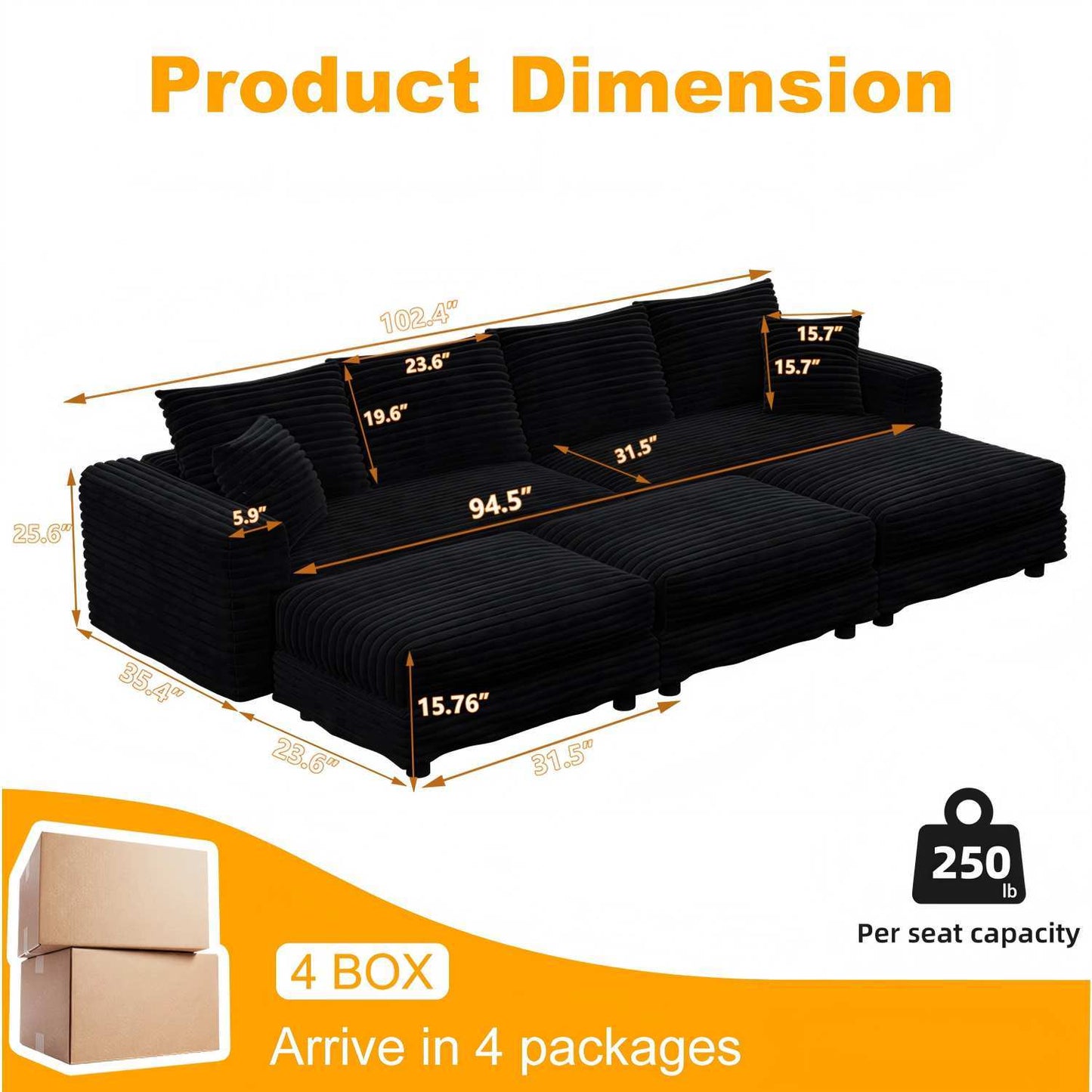 Modern Deep Seat Upholstered Sofa and Couch