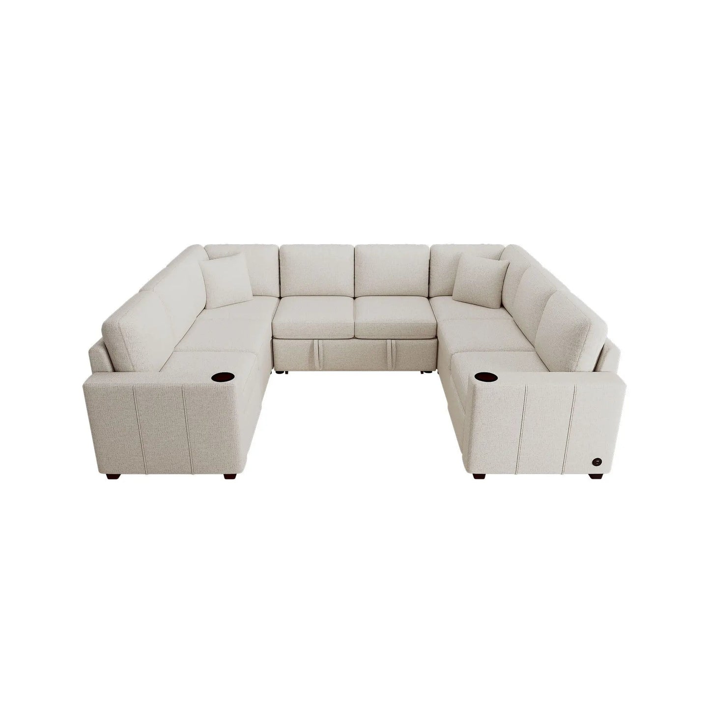 Convertible U-shaped sectional sofa with pull-out bed in beige fabric, 2-piece set on Tampa Home & Garden Store