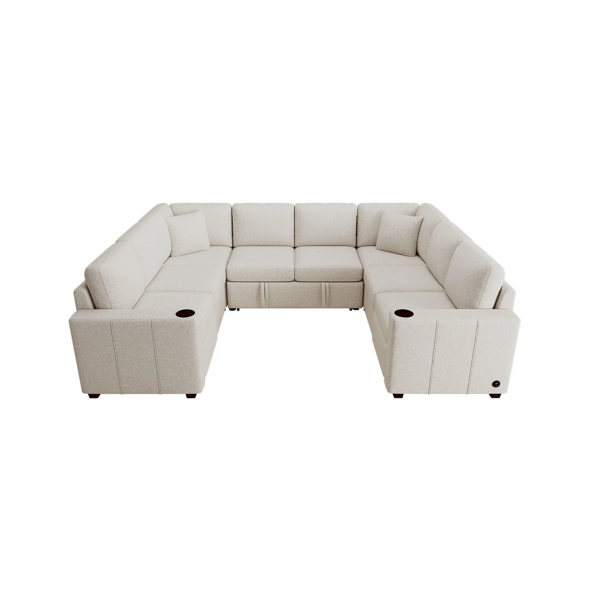 Convertible U-shaped sectional sofa with pull-out bed in beige fabric, 2-piece set on Tampa Home & Garden Store