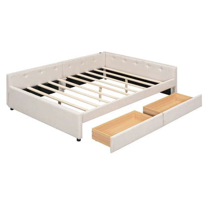 Platform bed with USB ports, beige upholstered, storage drawers, Unique Piece Furniture on Tampa Home & Garden Store