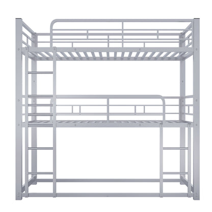 Triple bunk bed frame by HouseOfZazla in gray metal with space-saving design on Tampa Home & Garden Store