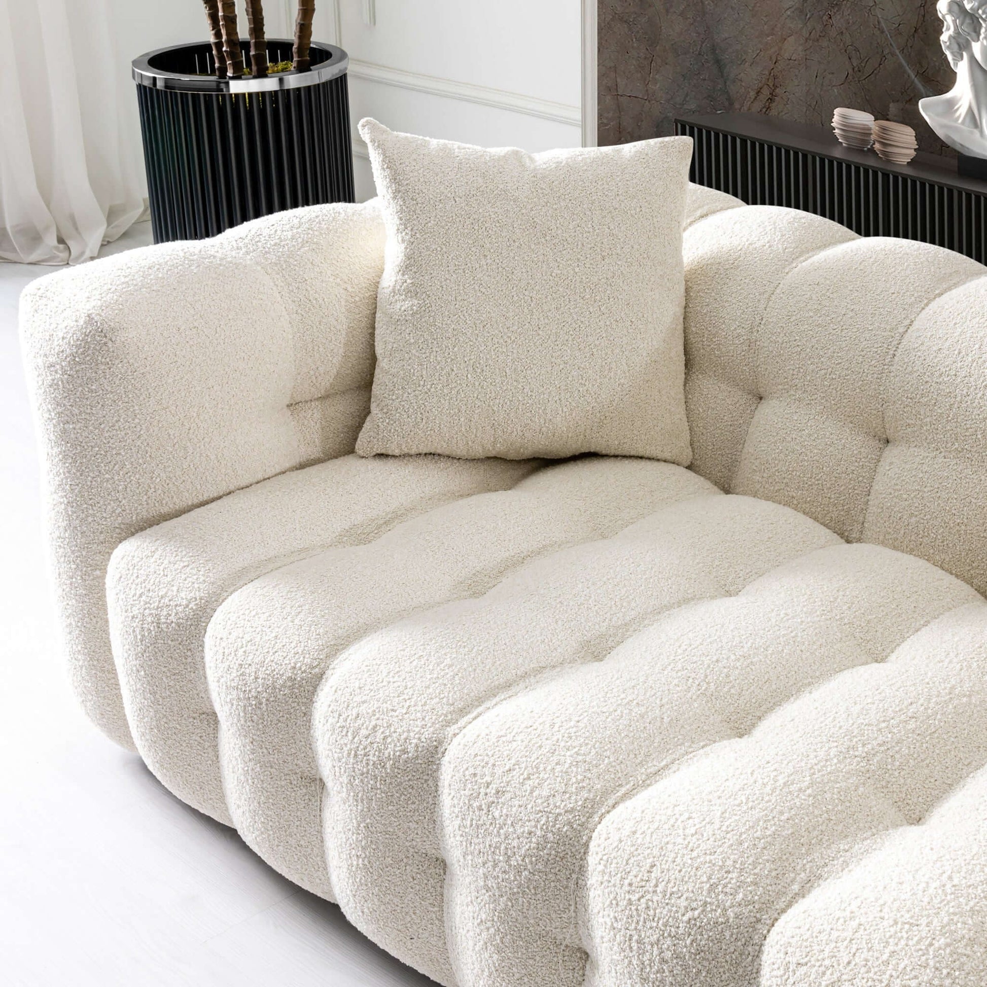 Eden modern tufted Chesterfield sofa in cream boucle fabric by HouseOfZazla on Tampa Home & Garden Store