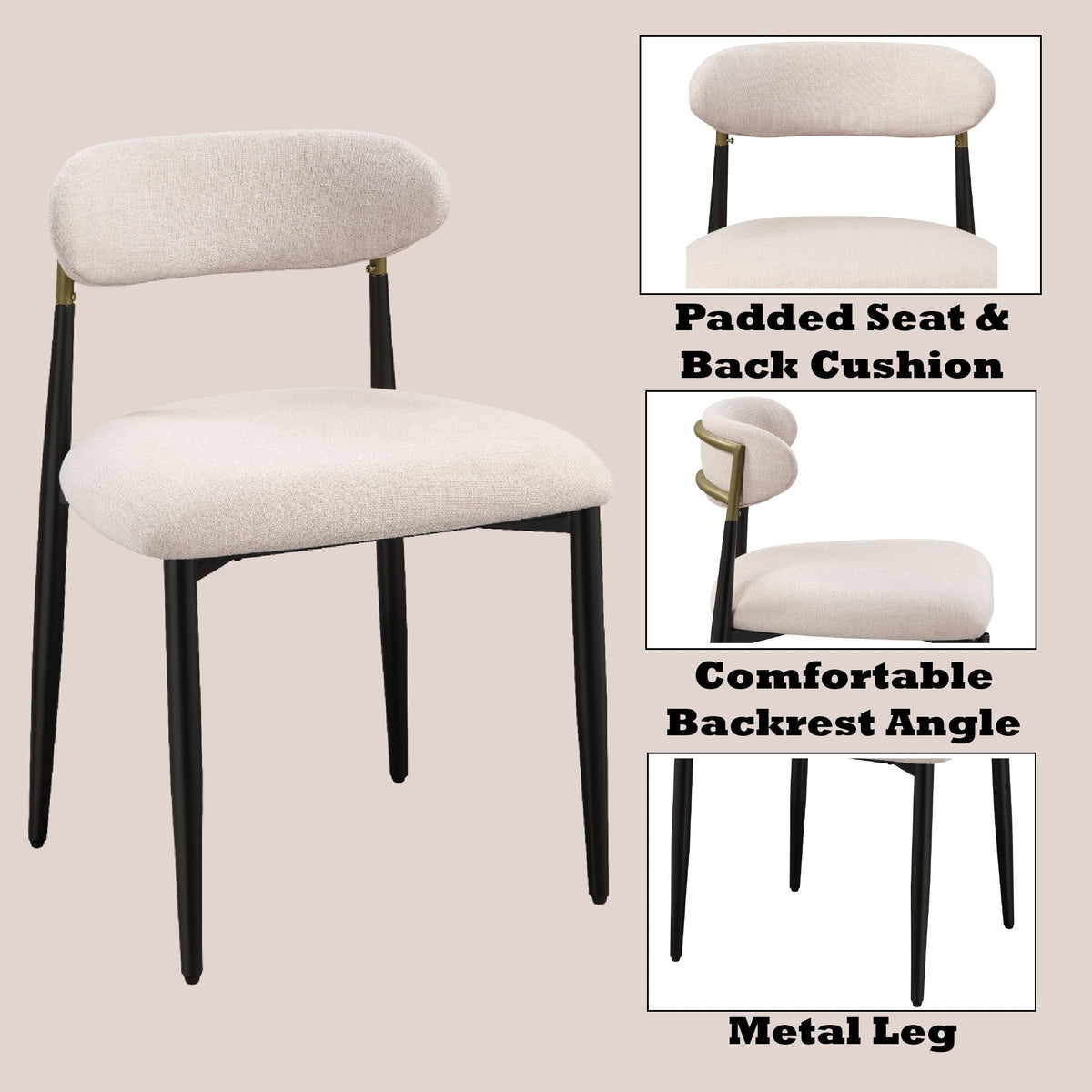 Side Chair Set beige padded seat and back with black metal legs by HouseOfZazla on Tampa Home & Garden Store