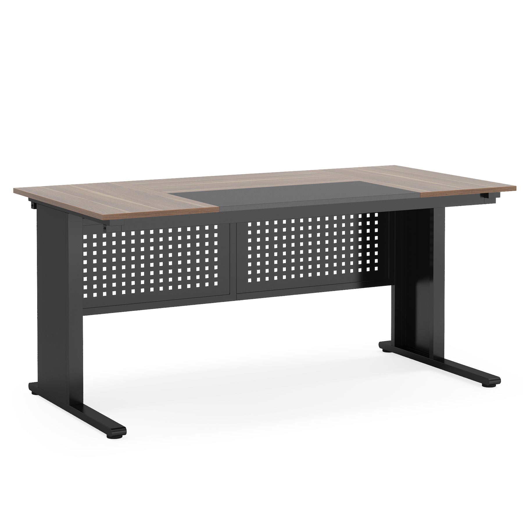 L-Shaped Executive Desk with File Cabinet by HouseOfZazla; wood top, dark gray perforated panels on Tampa Home & Garden Store