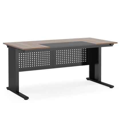 L-Shaped Executive Desk with File Cabinet by HouseOfZazla; wood top, dark gray perforated panels on Tampa Home & Garden Store