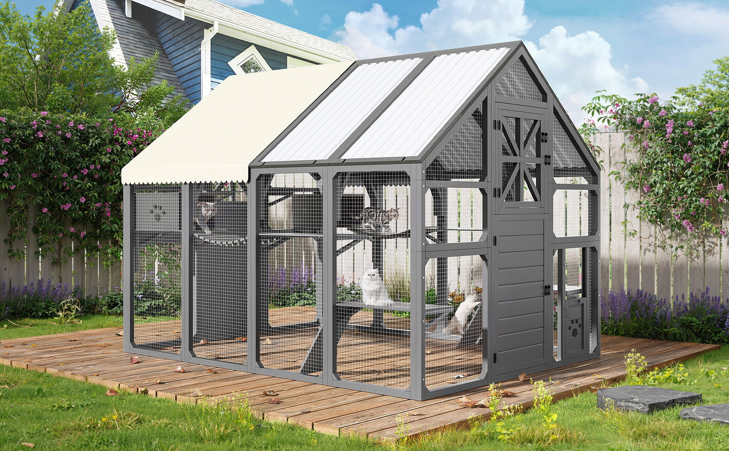 Extra Large Outdoor Cat Catio with Wood and Wire