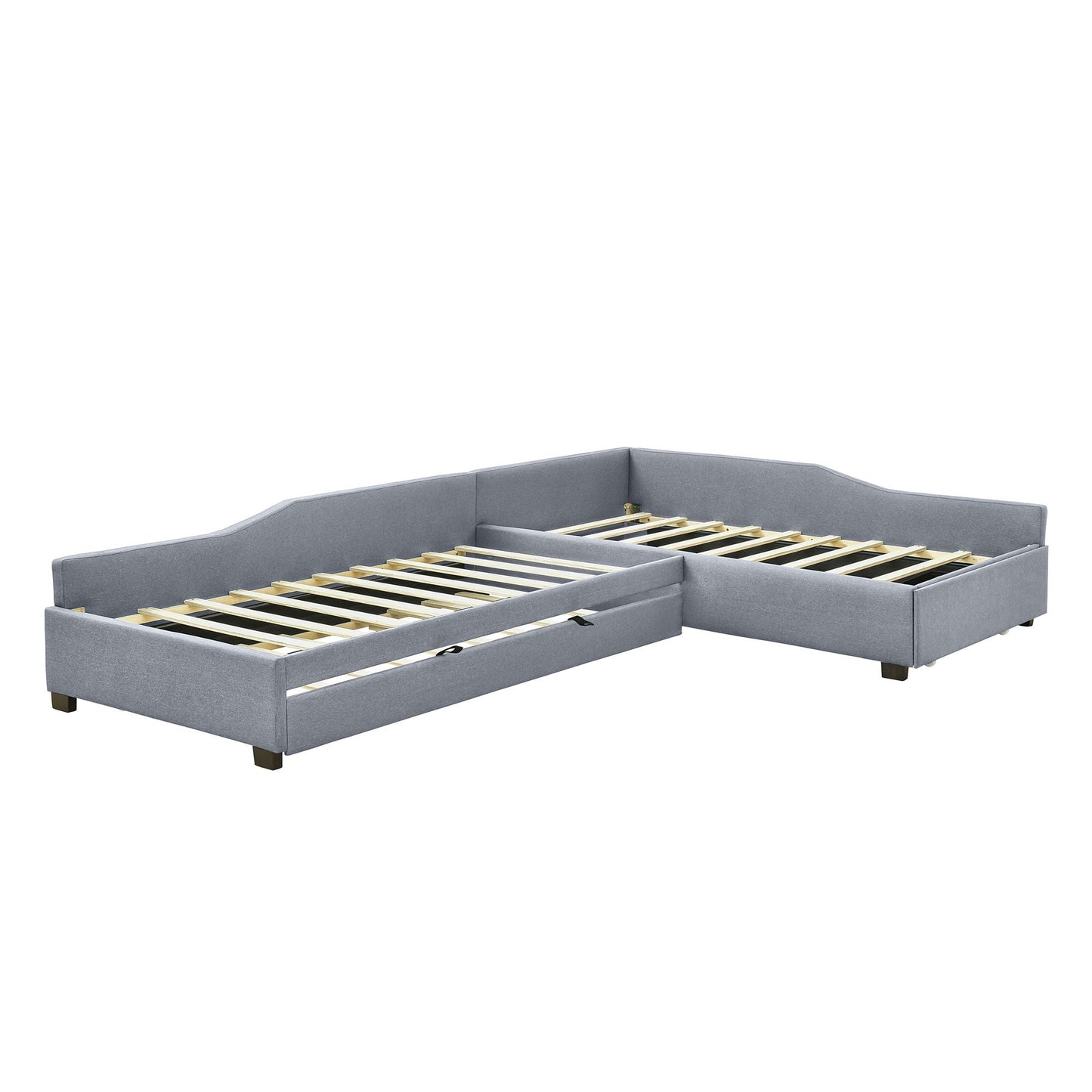 Upholstered double daybed with pull-out trundle and under-bed drawer in grey fabric on Tampa Home & Garden Store