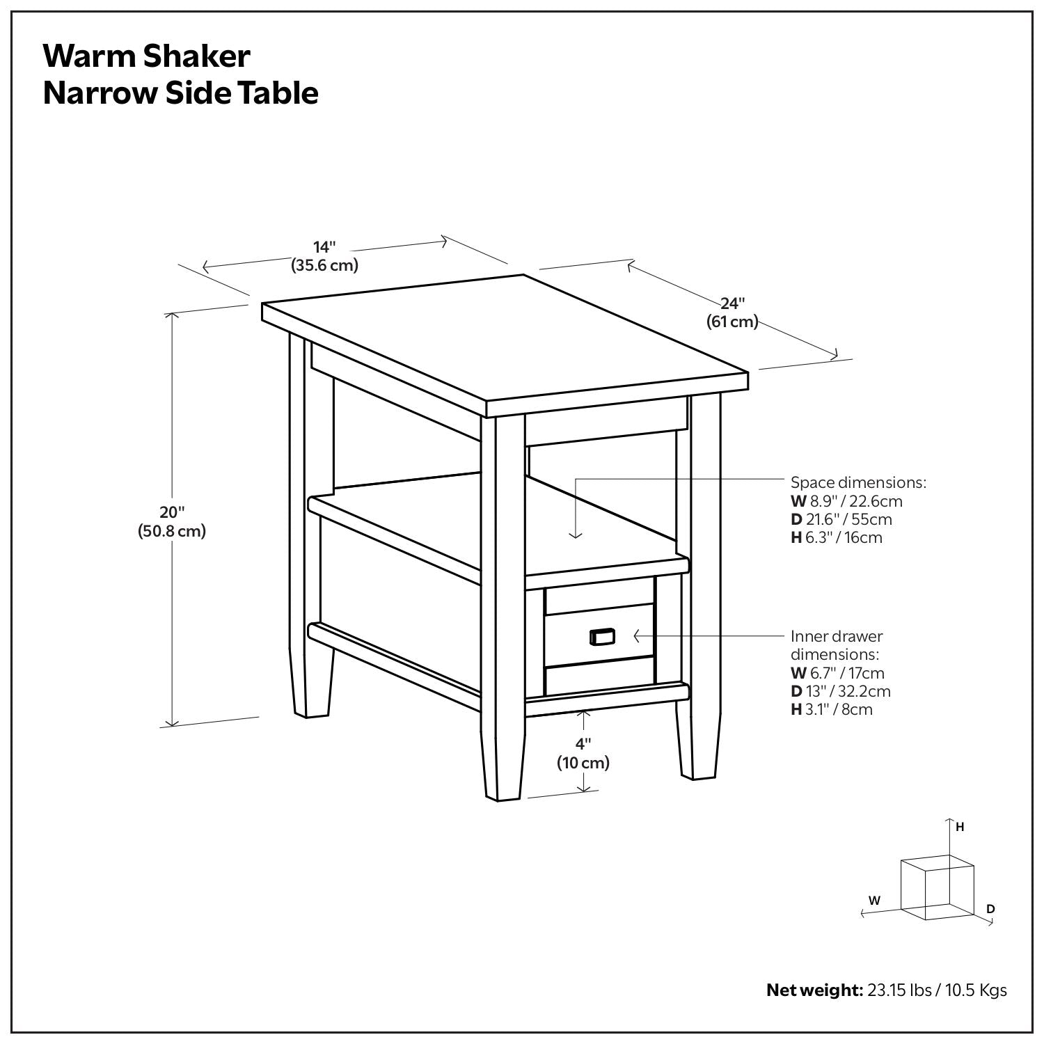 Warm Shaker Narrow Side Table drawing with drawer and lower shelf by Unique Piece Furniture on Tampa Home & Garden Store