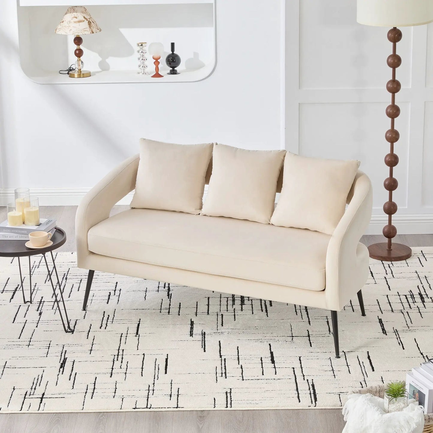 Open Back Loveseat Settee With Three Pillows