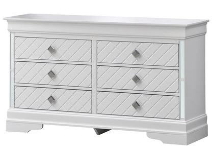 Silver champagne dresser by HouseOfZazla with embossed X pattern fronts and crystal knobs on Tampa Home & Garden Store