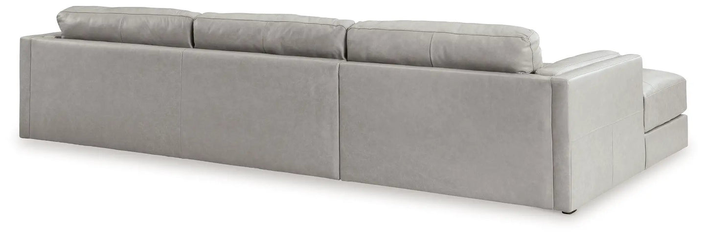 Amiata Stationary Sectional in light gray faux leather upholstery on Tampa Home & Garden Store