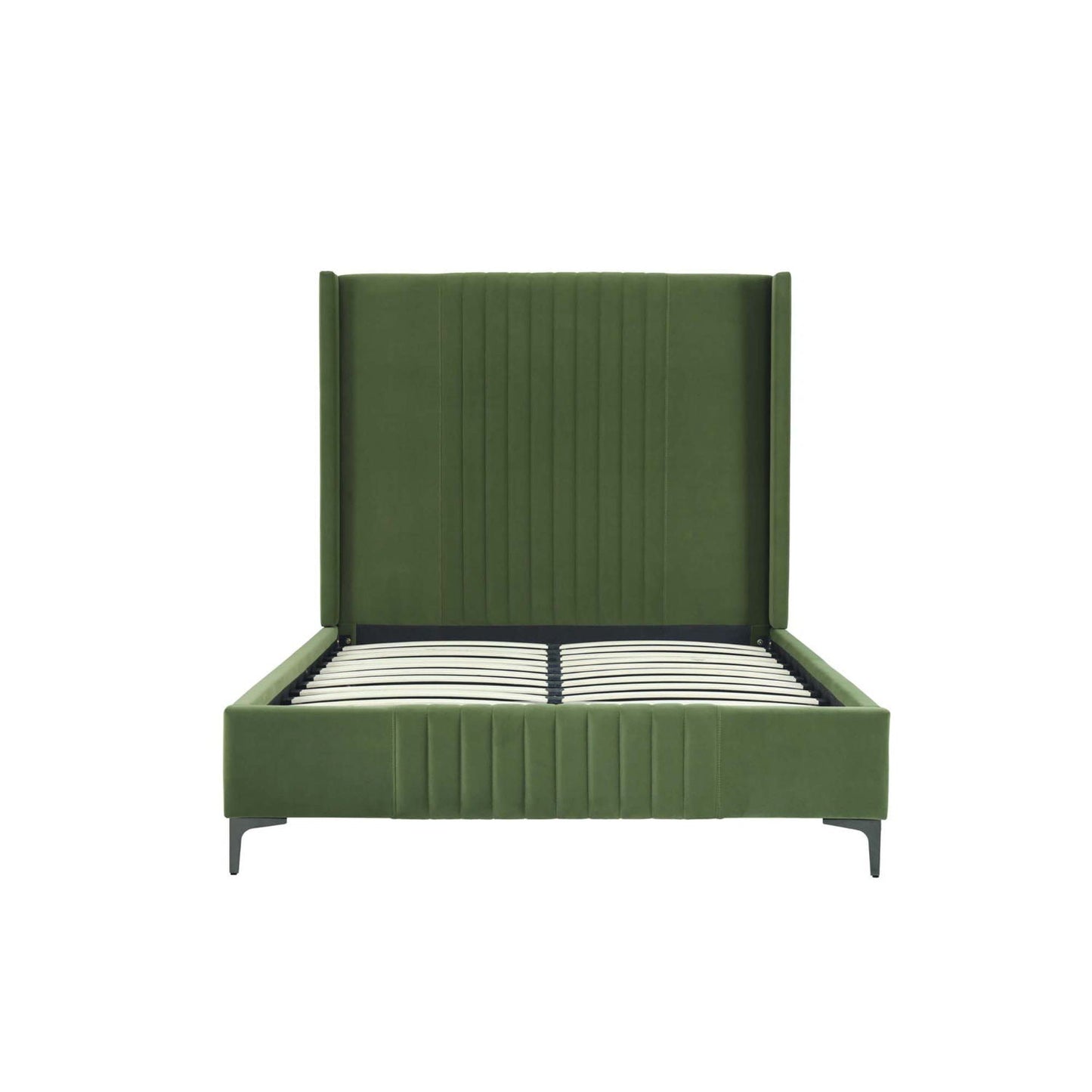 Promenade olive green upholstered bed with tall padded headboard and slatted base on Tampa Home & Garden Store