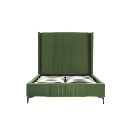 Promenade olive green upholstered bed with tall padded headboard and slatted base on Tampa Home & Garden Store