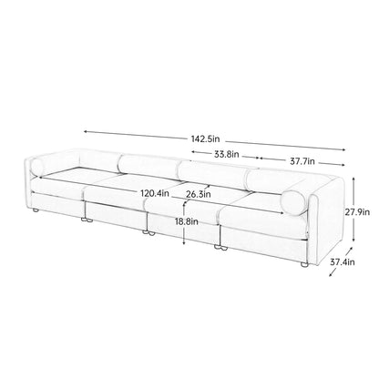 Stylish Sofa With Storage Seat And Cylindrical Backrest line drawing with dimension arrows on Tampa Home & Garden Store