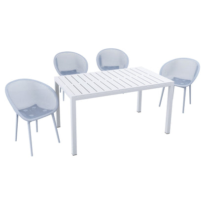 5 Piece Outdoor Lounge Set with Table light blue perforated metal chairs on Tampa Home & Garden Store