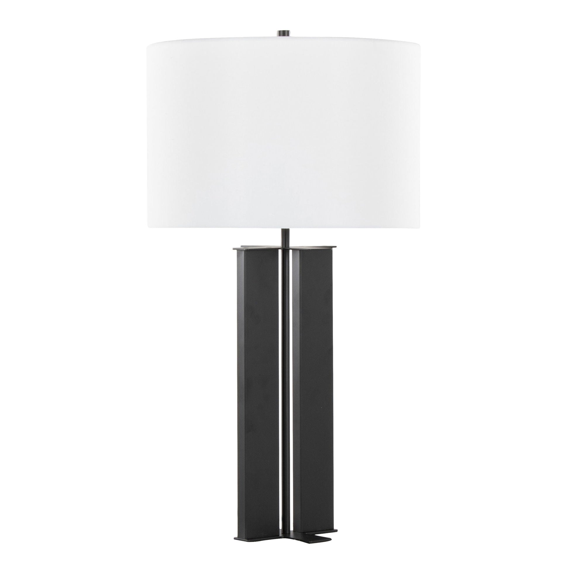 Cosmo contemporary table lamp with black metal base and white fabric shade on Tampa Home & Garden Store