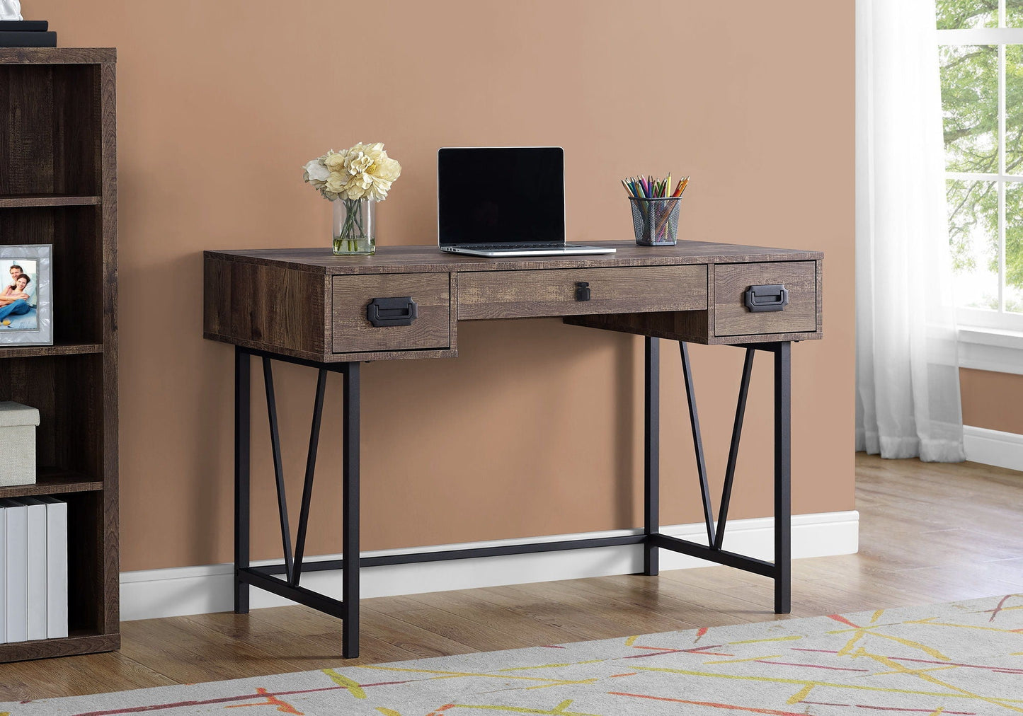 Computer Desk for Home Office with 3 drawers, dark wood finish, HouseOfZazla on Tampa Home & Garden Store