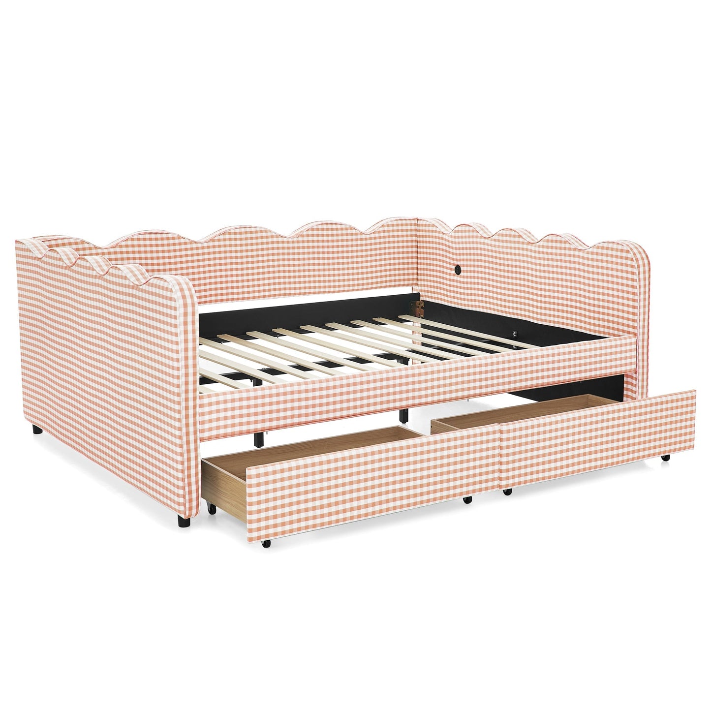 Queen Gingham Daybed with USB Port and Drawers
