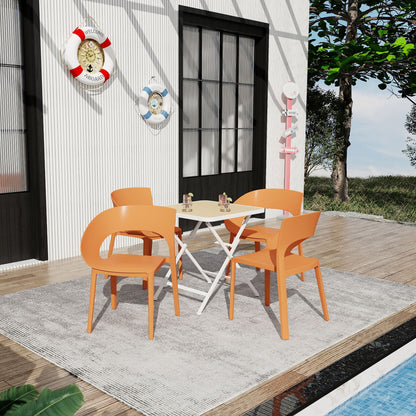 Modern 4-piece outdoor set with folding white table and orange chairs by HouseOfZazla on Tampa Home & Garden Store