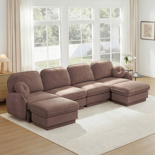 137-inch Oversize Chenille U-Shaped Sofa in mauve by HouseOfZazla plush chenille sectional on Tampa Home & Garden Store