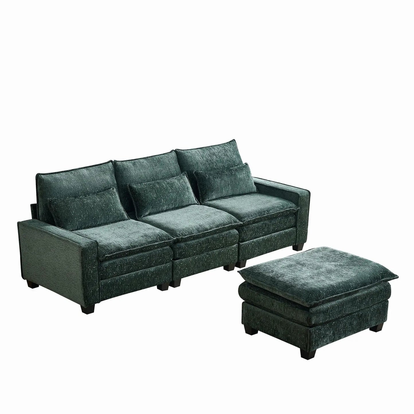 Modern L-shaped sectional sofa with movable ottoman in teal fabric, 2-piece set on Tampa Home & Garden Store