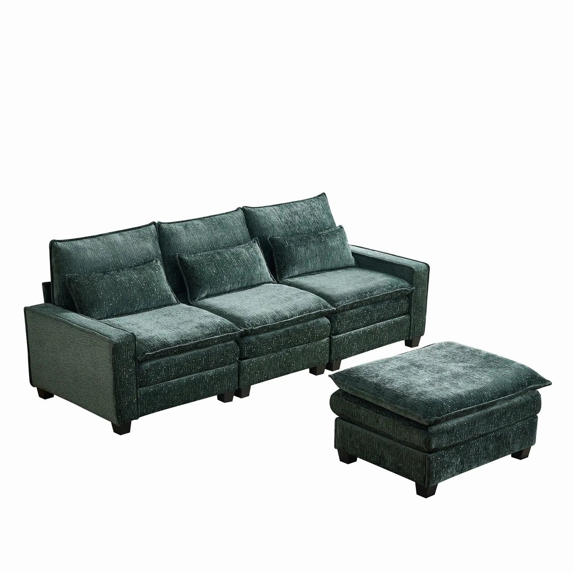 Modern L-shaped sectional sofa with movable ottoman in teal fabric, 2-piece set on Tampa Home & Garden Store
