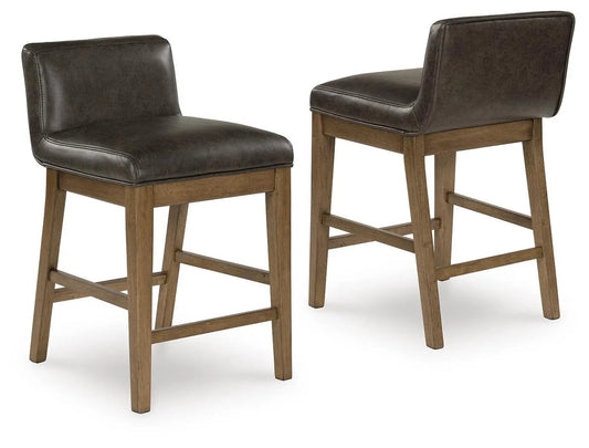 Cabalynn upholstered barstool set of 2 in two-tone brown with leatherette seats and oak legs on Tampa Home & Garden Store