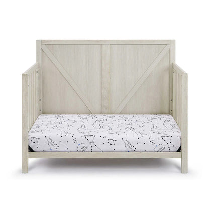 Barnside 4-in-1 Convertible Crib, Unique Piece Furniture, grey wood with diagonal braces on Tampa Home & Garden Store